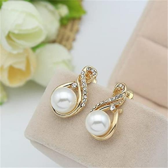 14K Gold Women Wedding Pearl Pendant Earrings - Picture 5 of 6